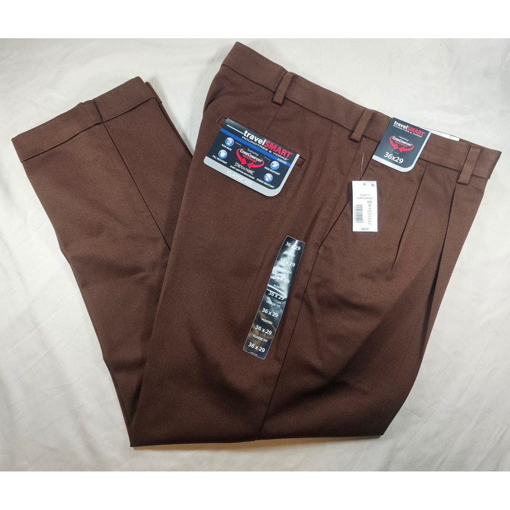 Roundtree & Yorke 36x29 Rustic Brown TravelSMART Classic Pleated Chino NWT 1635